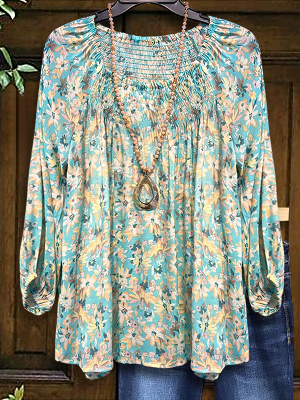 Pastoral Floral Gathered Blouse