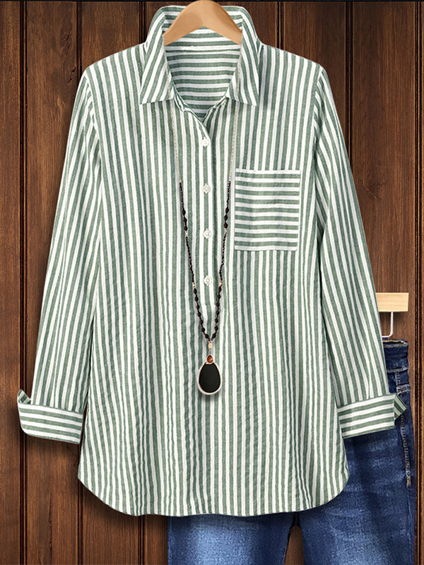 Fresh Green Striped Loose Blouse