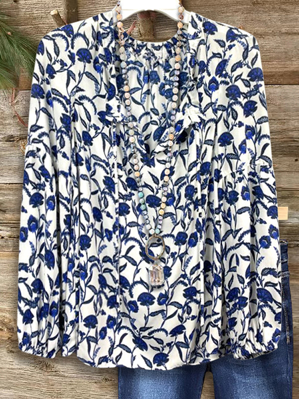 Blue & White Porcelain Print Top