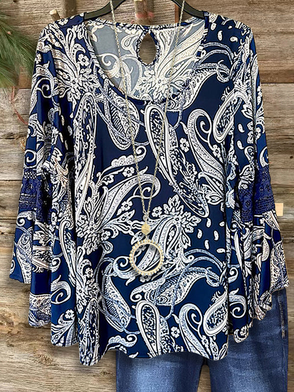 Paisley Print Ruffle Sleeve Blouse