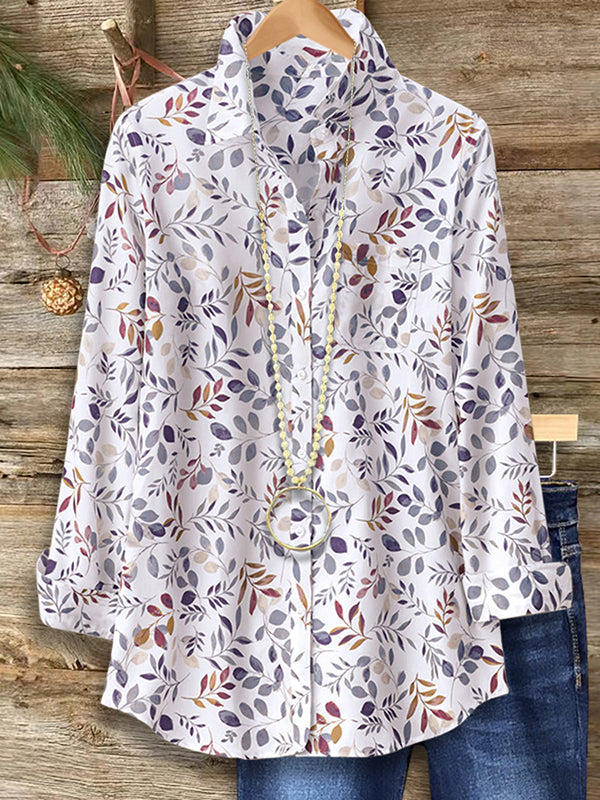 Colorful Leaf Print Blouse