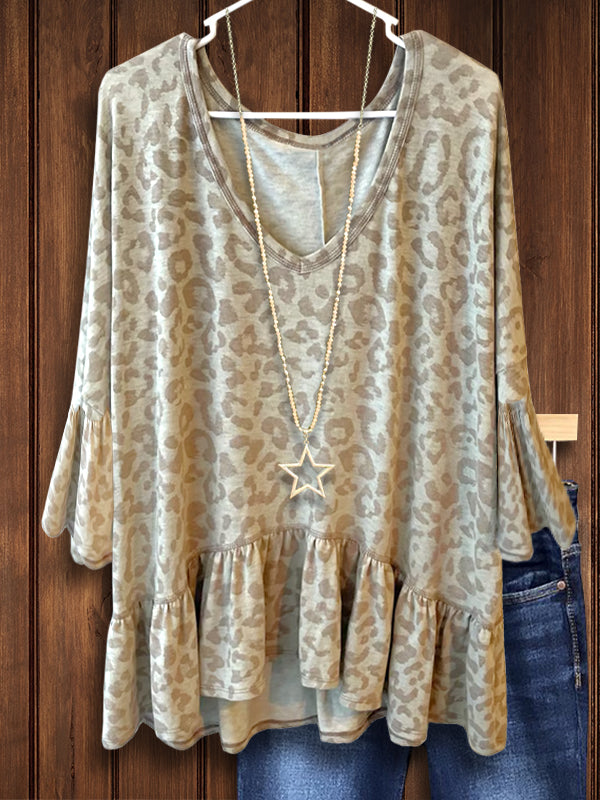 Leopard Print Babydoll Blouse