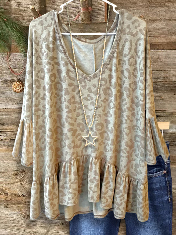 Leopard Print Babydoll Blouse