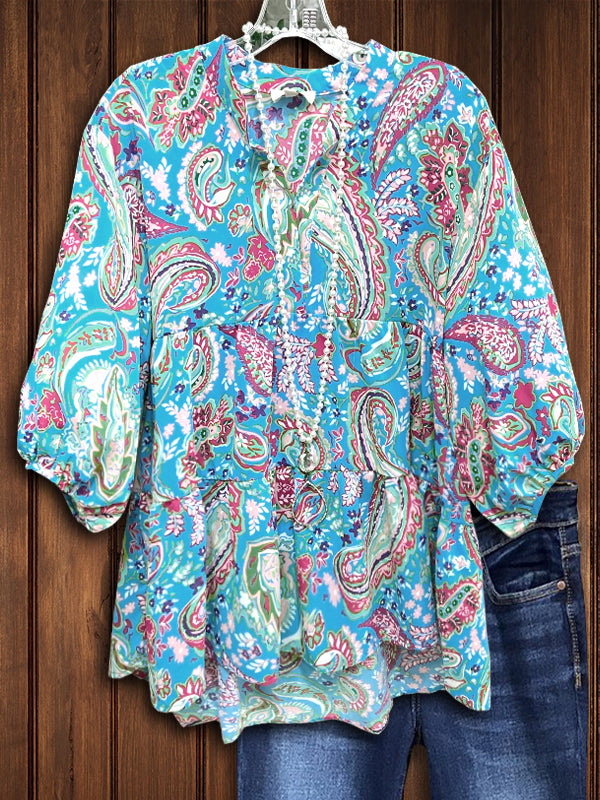 Paisley Print Puff Sleeve Blouse