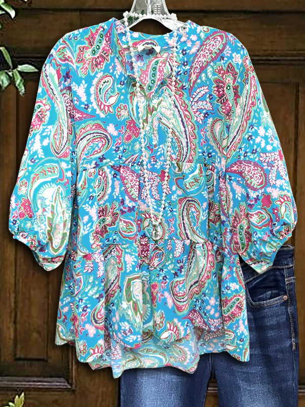 Paisley Print Puff Sleeve Blouse