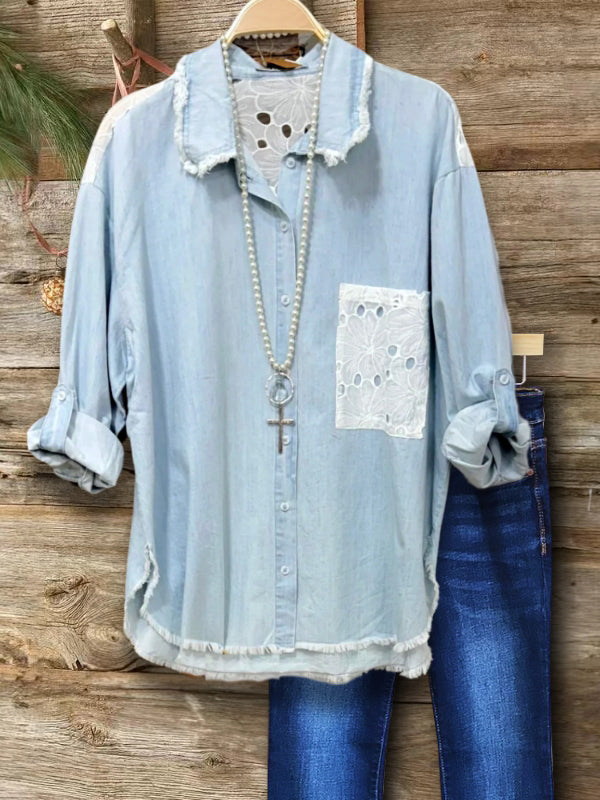 Sweet Lace Pocket Denim Shirt