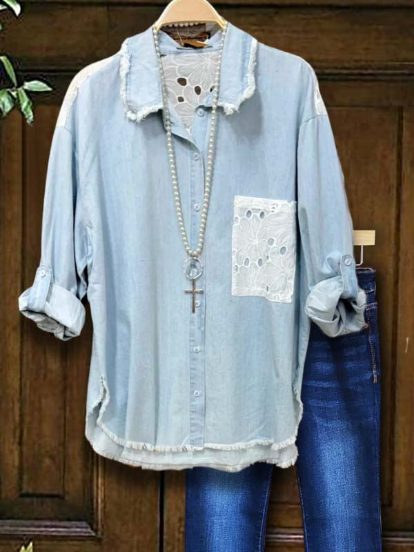 Sweet Lace Pocket Denim Shirt