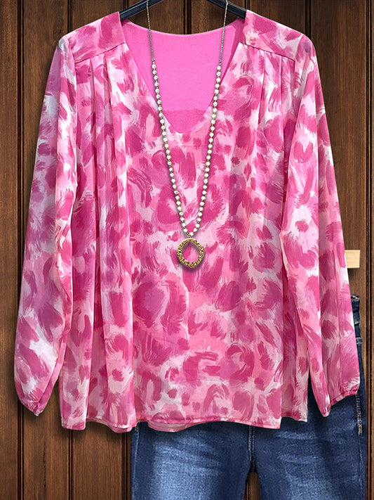 V-Neck Leopard Print Loose Blouse