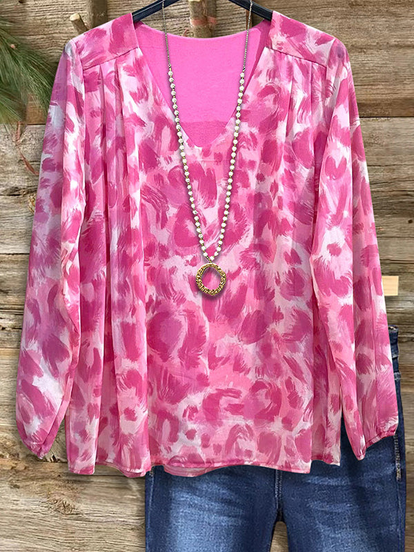 V-Neck Leopard Print Loose Blouse