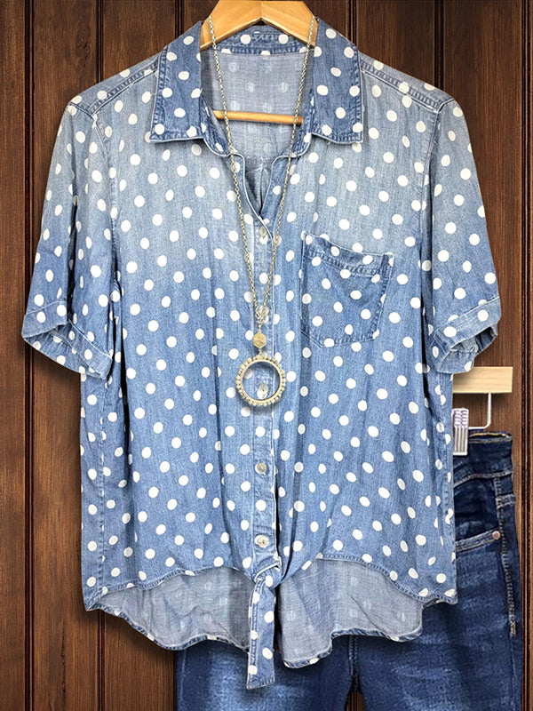 Polka Dot Gradient Denim Blouse