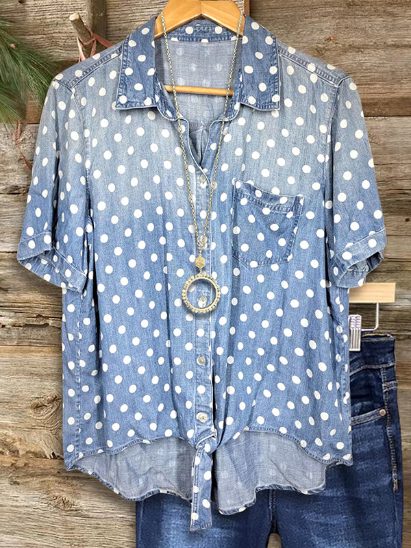 Polka Dot Gradient Denim Blouse