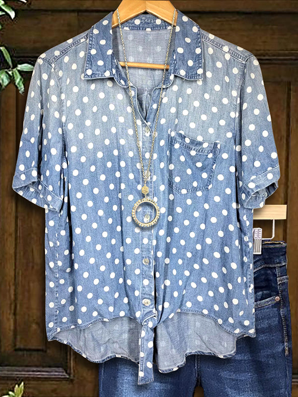 Polka Dot Gradient Denim Blouse