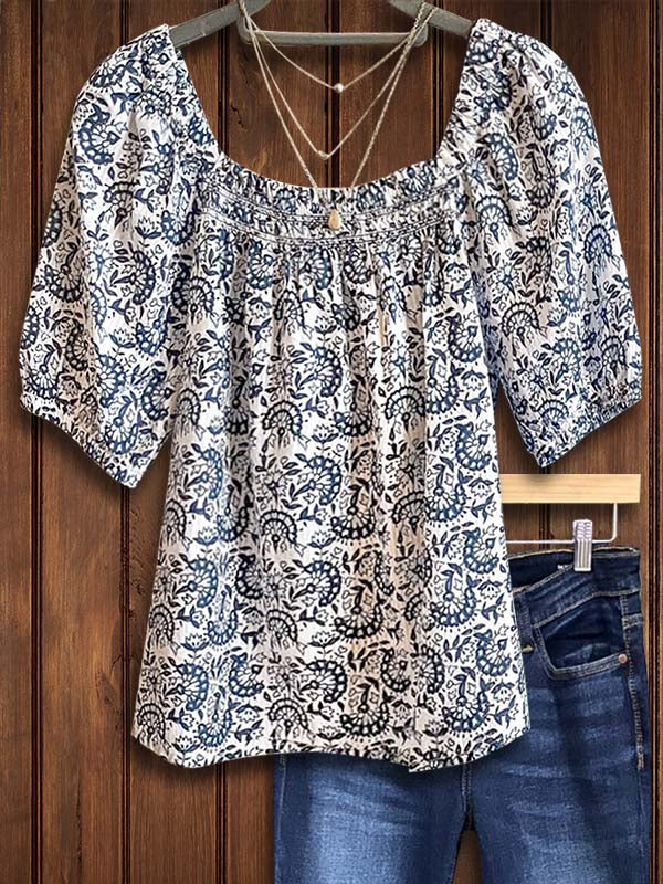 Tribal Print Square Neck Blouse