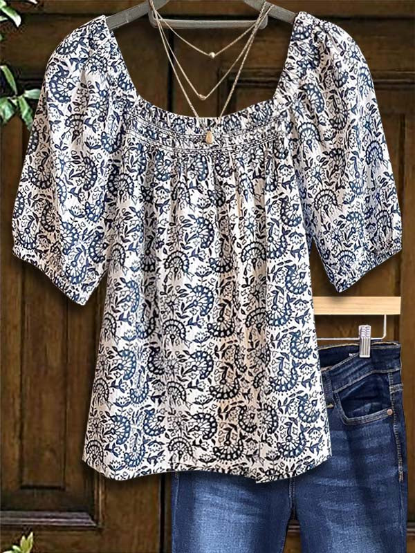 Tribal Print Square Neck Blouse