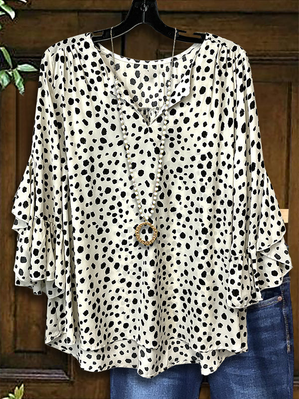 Dot Print Ruffle Sleeve Blouse