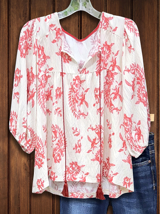 Paisley Print Puff Sleeve Blouse