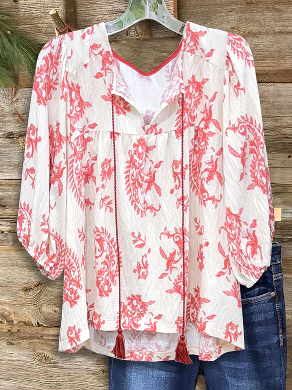 Paisley Print Puff Sleeve Blouse