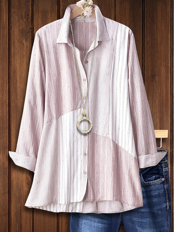 Casual Striped Patchwork Lapel Shirt