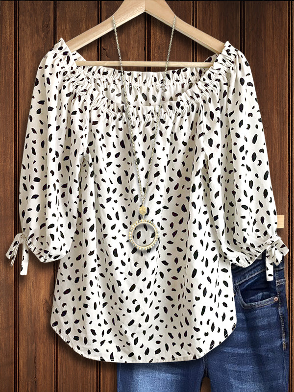 Dotted Print Gathered Blouse