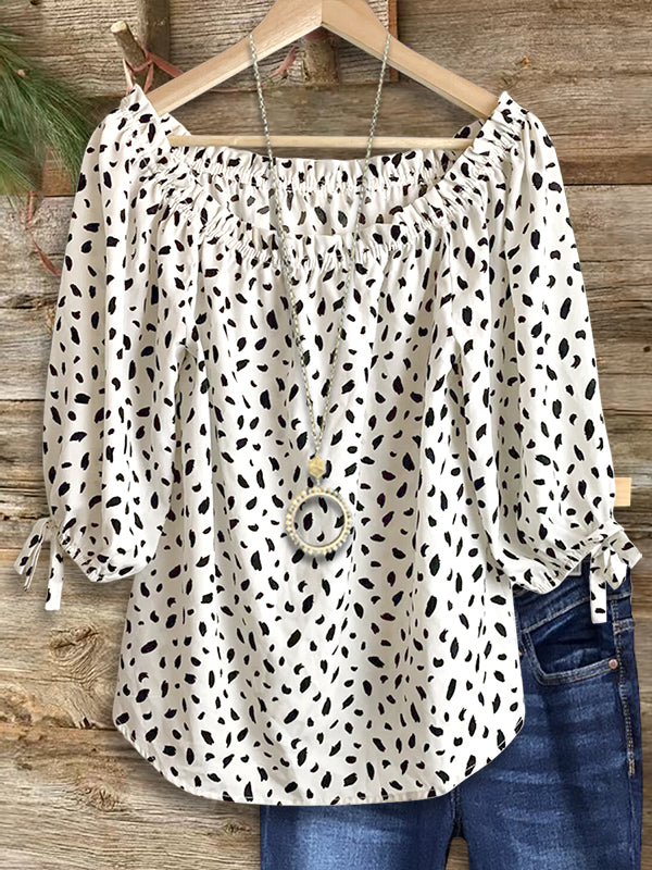 Dotted Print Gathered Blouse