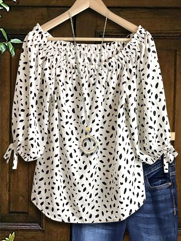 Dotted Print Gathered Blouse