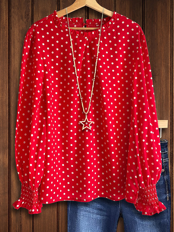 Polka Dot Print Gathered Blouse