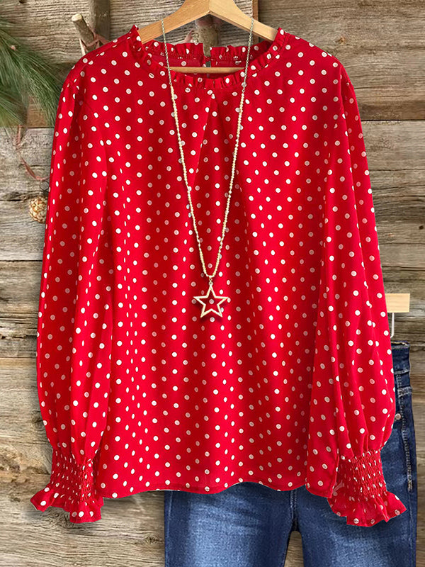 Polka Dot Print Gathered Blouse