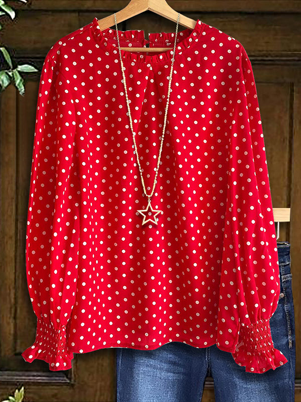 Polka Dot Print Gathered Blouse