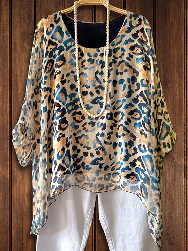 Leopard Print Dolman Sleeve Blouse