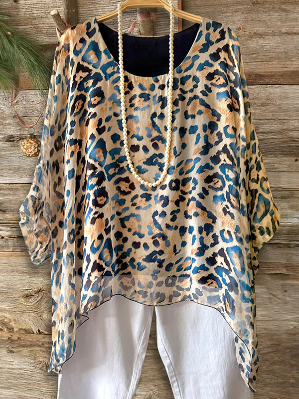 Leopard Print Dolman Sleeve Blouse