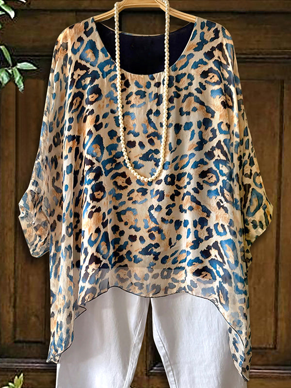 Leopard Print Dolman Sleeve Blouse