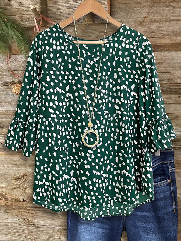 Dot Print Ruffle Sleeve Blouse