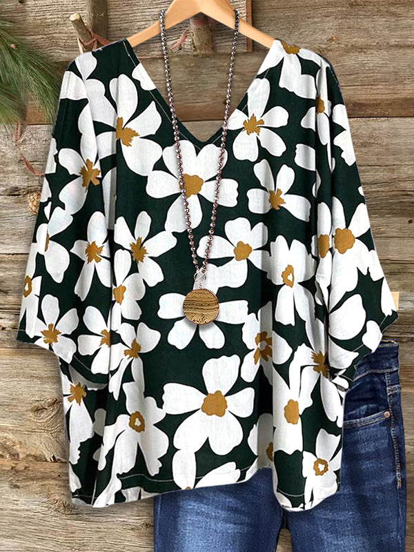 Black & White Floral Print Loose Blouse