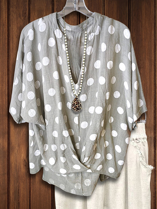 V-Neck Polka Dot Print Loose Blouse