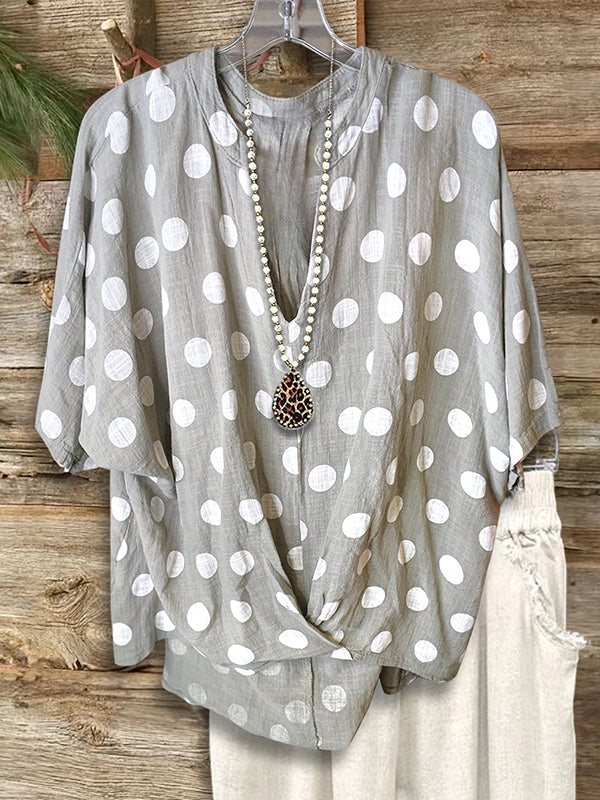 V-Neck Polka Dot Print Loose Blouse