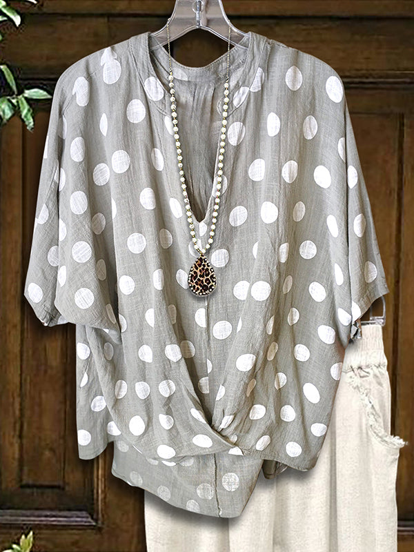 V-Neck Polka Dot Print Loose Blouse