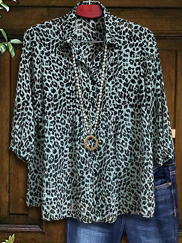 Leopard Print Pleated Loose Blouse