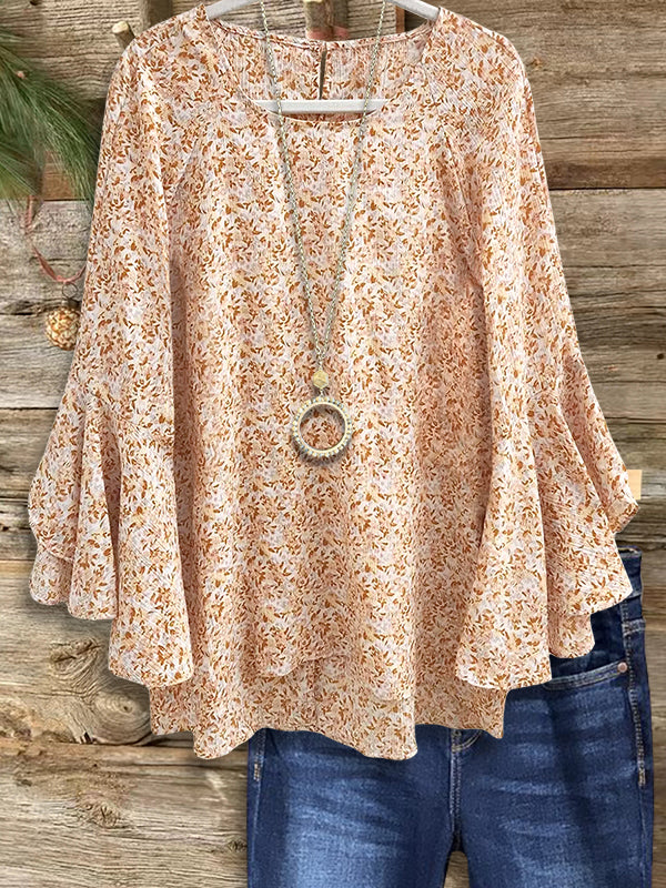 Floral Print Layered Ruffle Blouse