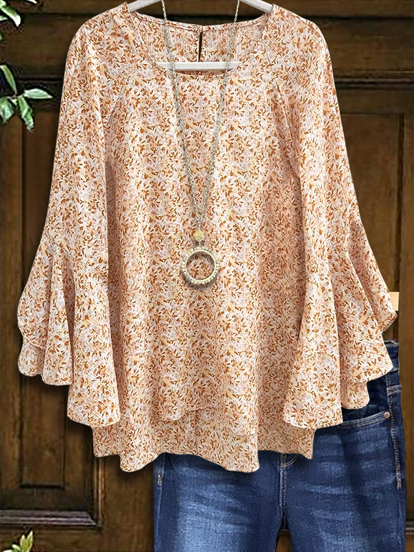 Floral Print Layered Ruffle Blouse