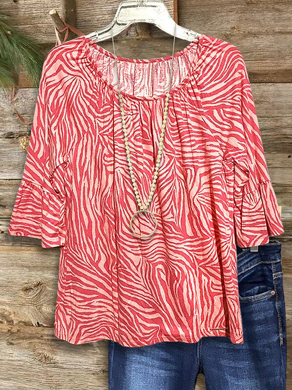 Zebra Print Ruffle Sleeve Blouse