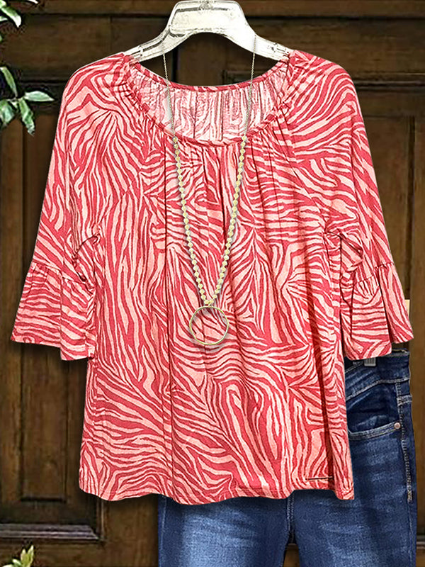 Zebra Print Ruffle Sleeve Blouse