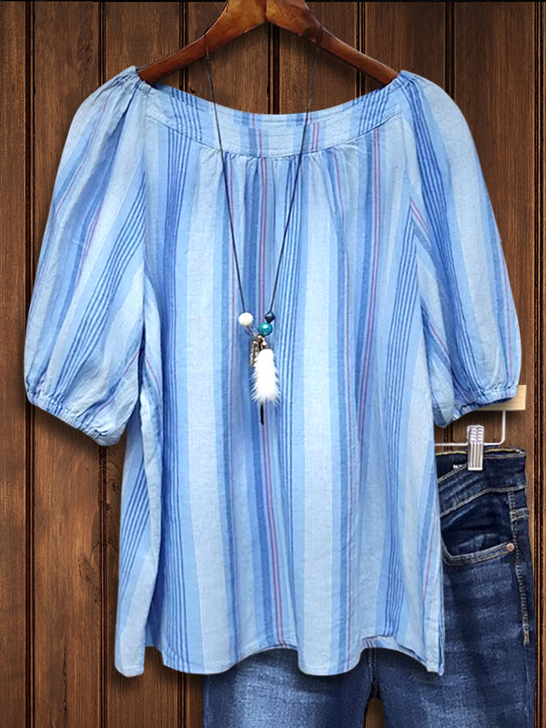 Striped Puff Sleeve Loose Blouse