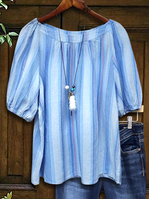 Striped Puff Sleeve Loose Blouse