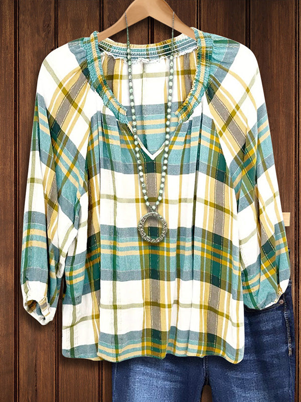 Contrast Check Print Blouse