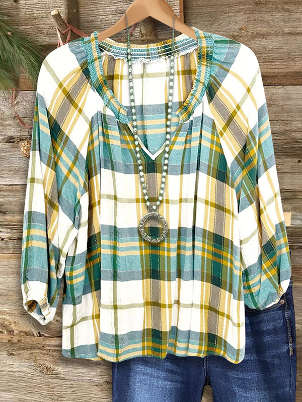 Contrast Check Print Blouse