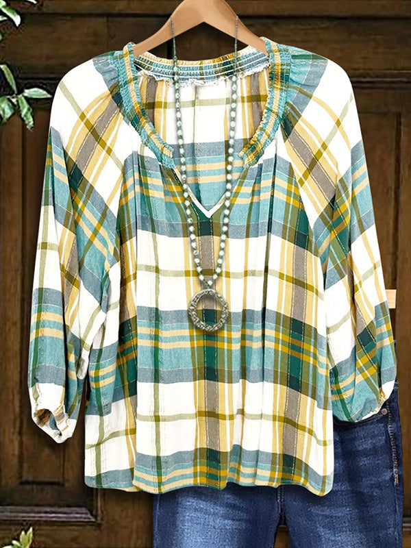 Contrast Check Print Blouse