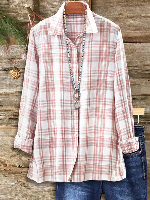 Pink Plaid Loose Casual Shirt