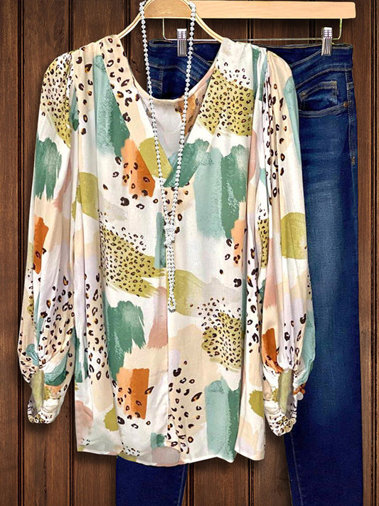 Leopard Print Mixed Print Loose Blouse