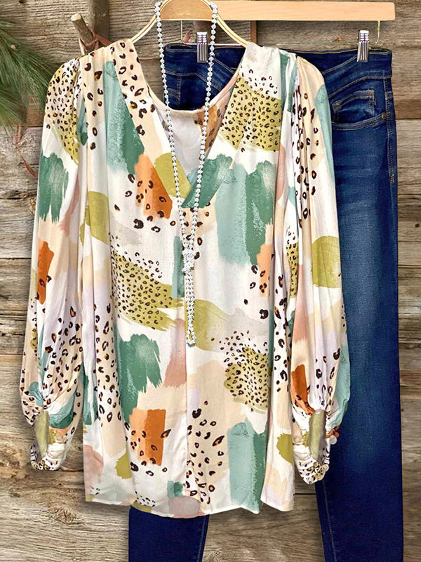 Leopard Print Mixed Print Loose Blouse