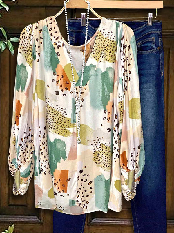 Leopard Print Mixed Print Loose Blouse